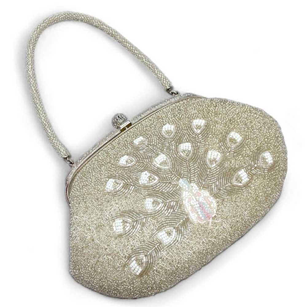 Bead Bag Handbag Peacock Champagne Silver B-0755 - image 3