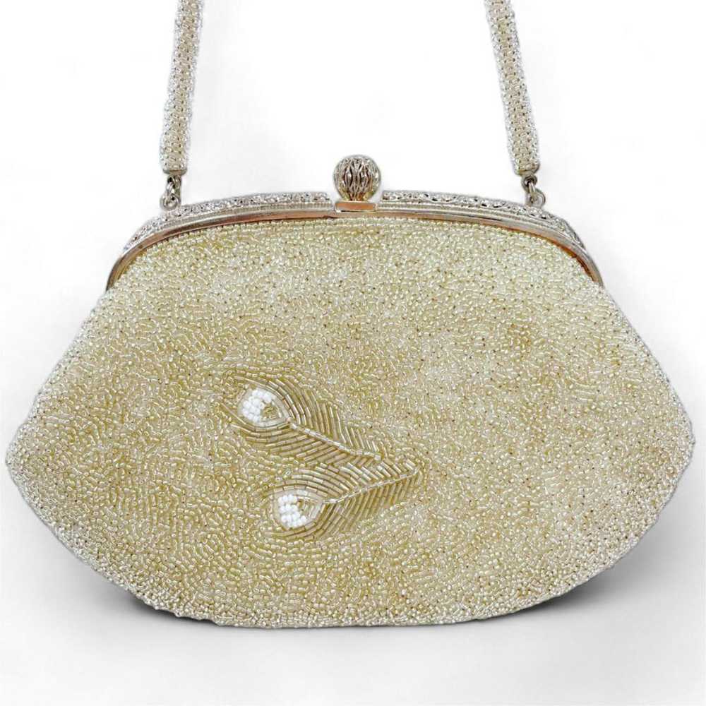 Bead Bag Handbag Peacock Champagne Silver B-0755 - image 5