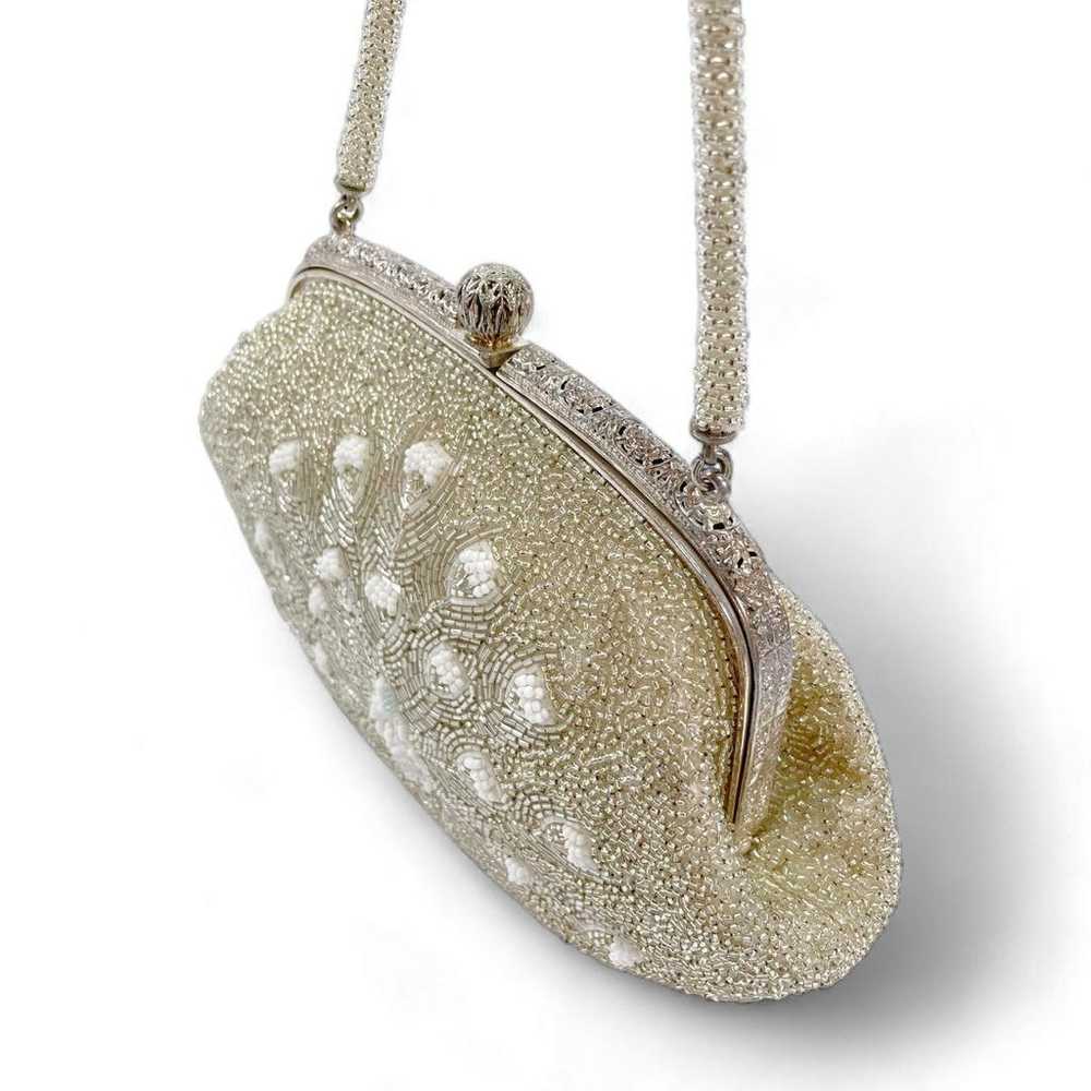 Bead Bag Handbag Peacock Champagne Silver B-0755 - image 6