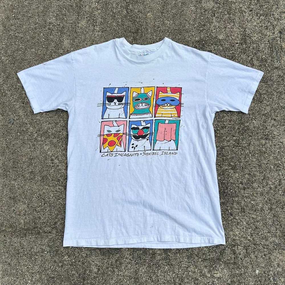 Hanes Vintage early 90s Incognito Cats T-shirt si… - image 1