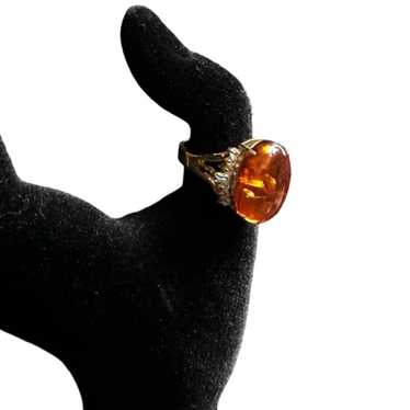 Brand Vintage 14k Gold Plated Amber And CZ Ring - image 1