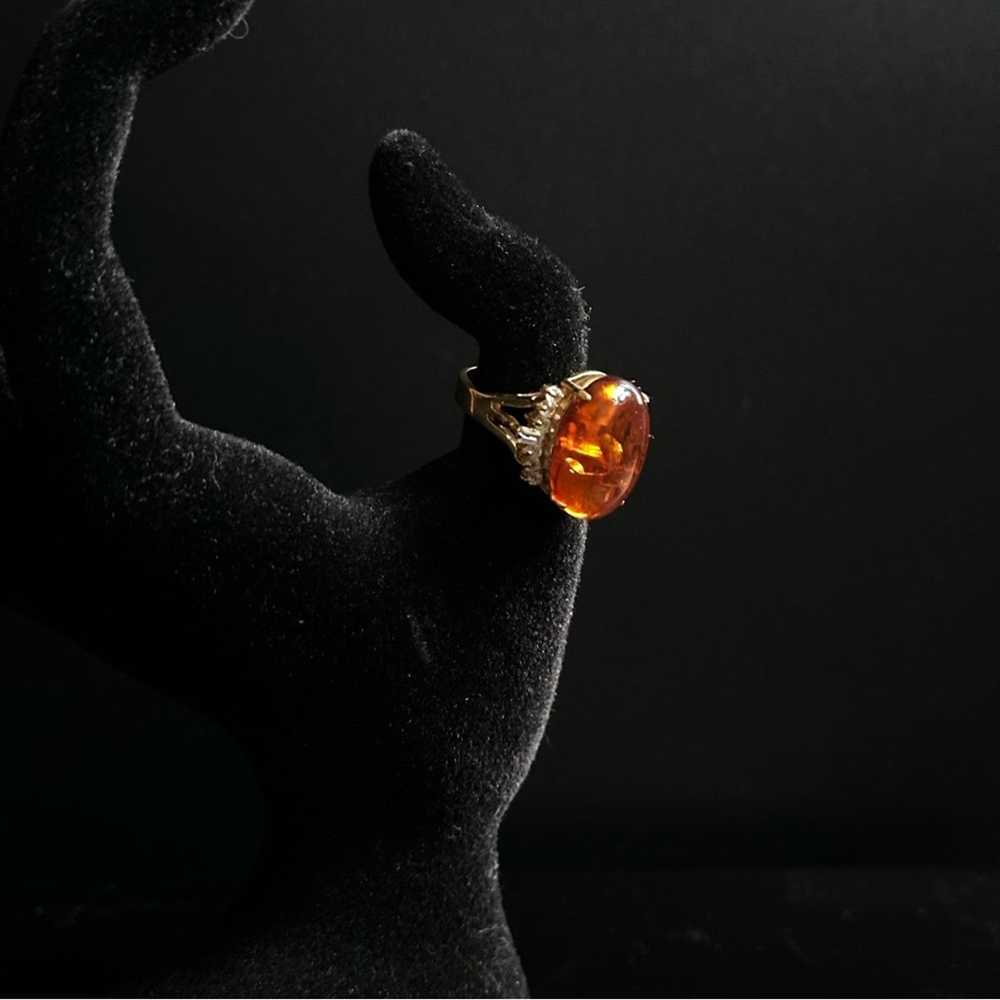 Brand Vintage 14k Gold Plated Amber And CZ Ring - image 2