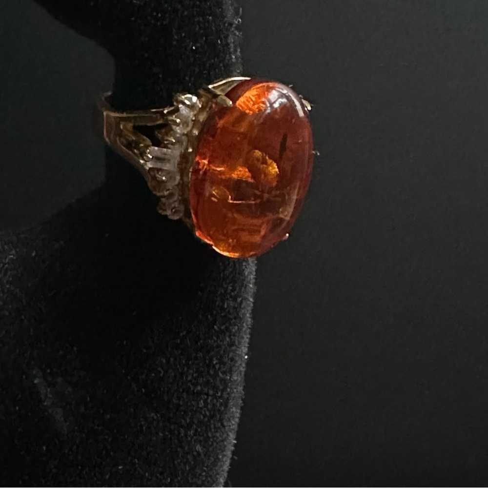 Brand Vintage 14k Gold Plated Amber And CZ Ring - image 3