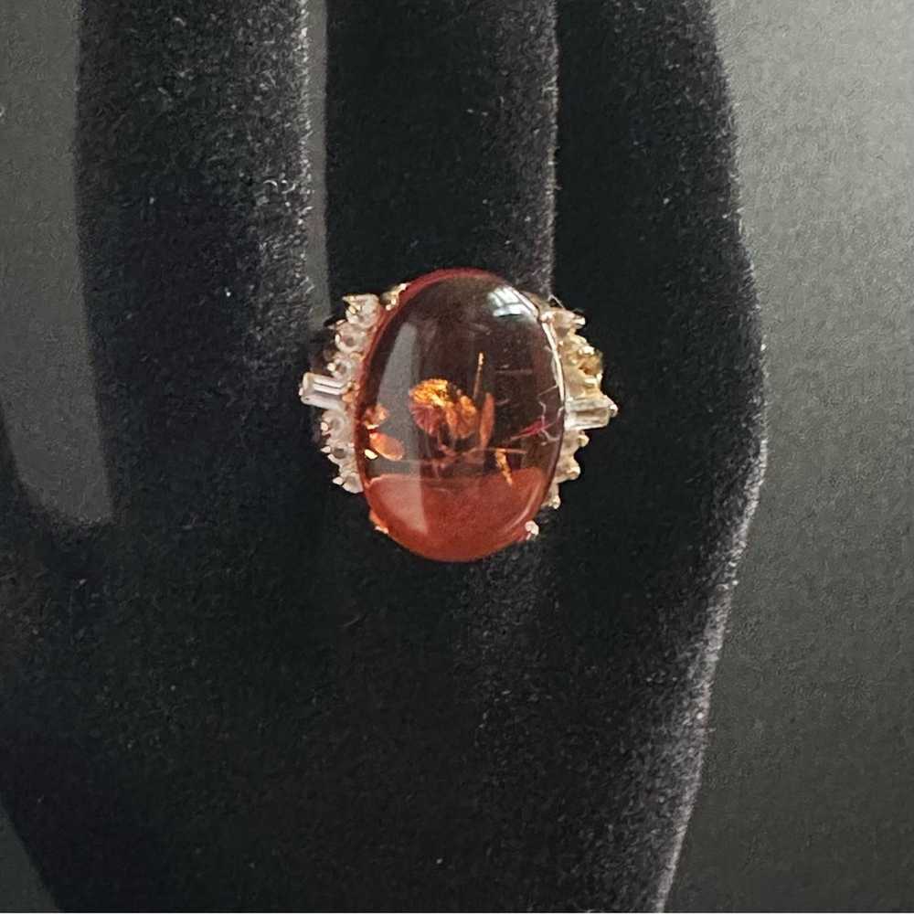 Brand Vintage 14k Gold Plated Amber And CZ Ring - image 4