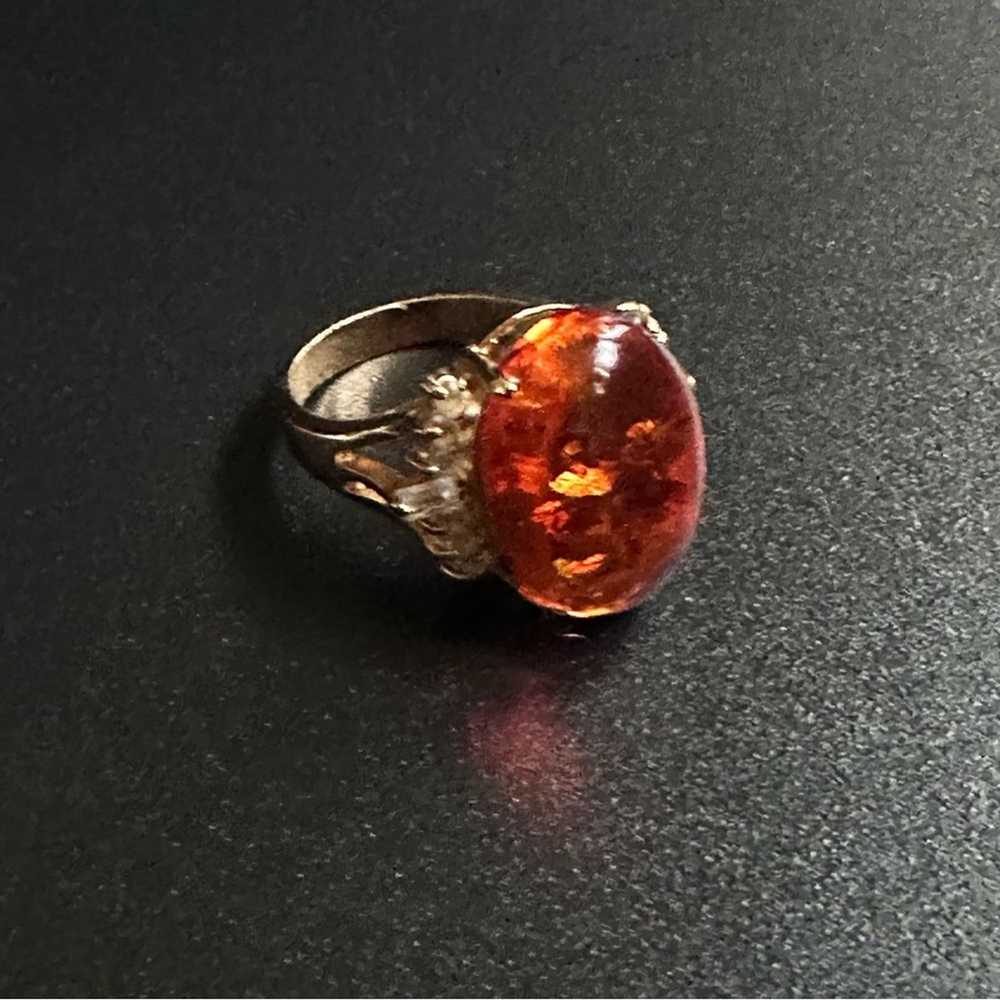 Brand Vintage 14k Gold Plated Amber And CZ Ring - image 5