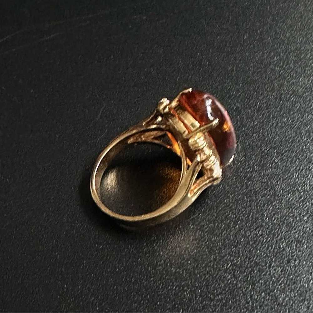 Brand Vintage 14k Gold Plated Amber And CZ Ring - image 6