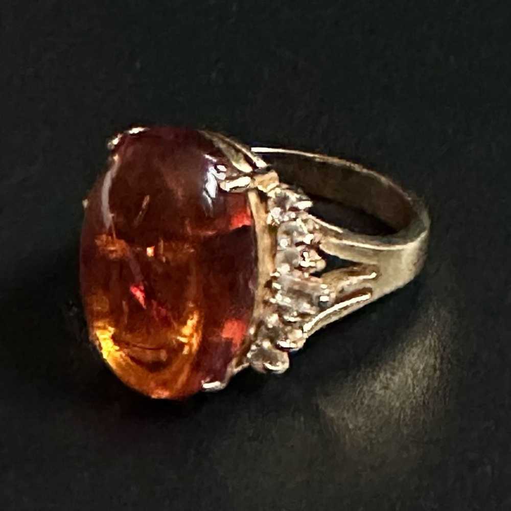 Brand Vintage 14k Gold Plated Amber And CZ Ring - image 7