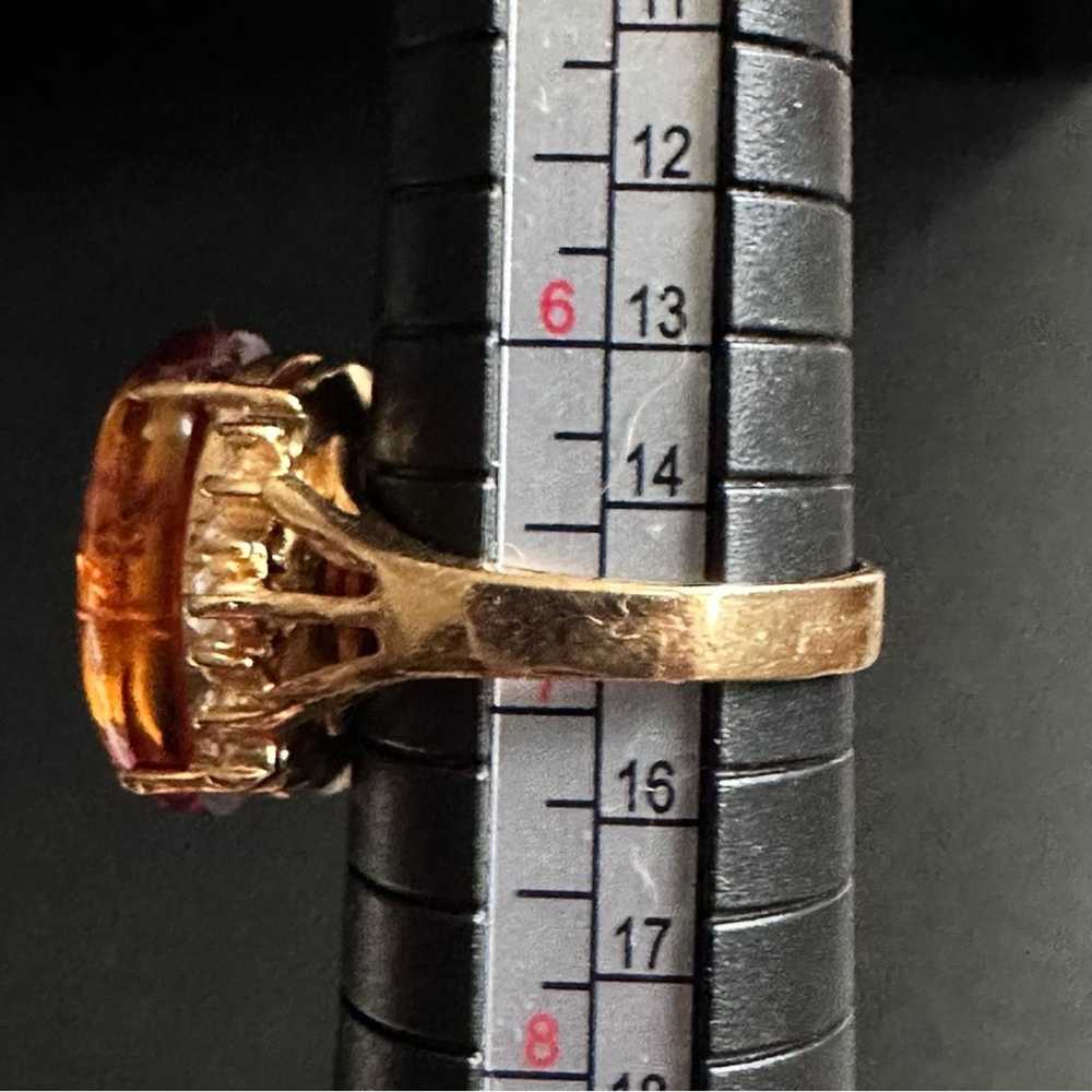 Brand Vintage 14k Gold Plated Amber And CZ Ring - image 8