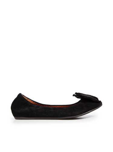 Lanvin Black Suede Embellished Bow Ballet Flats - image 1