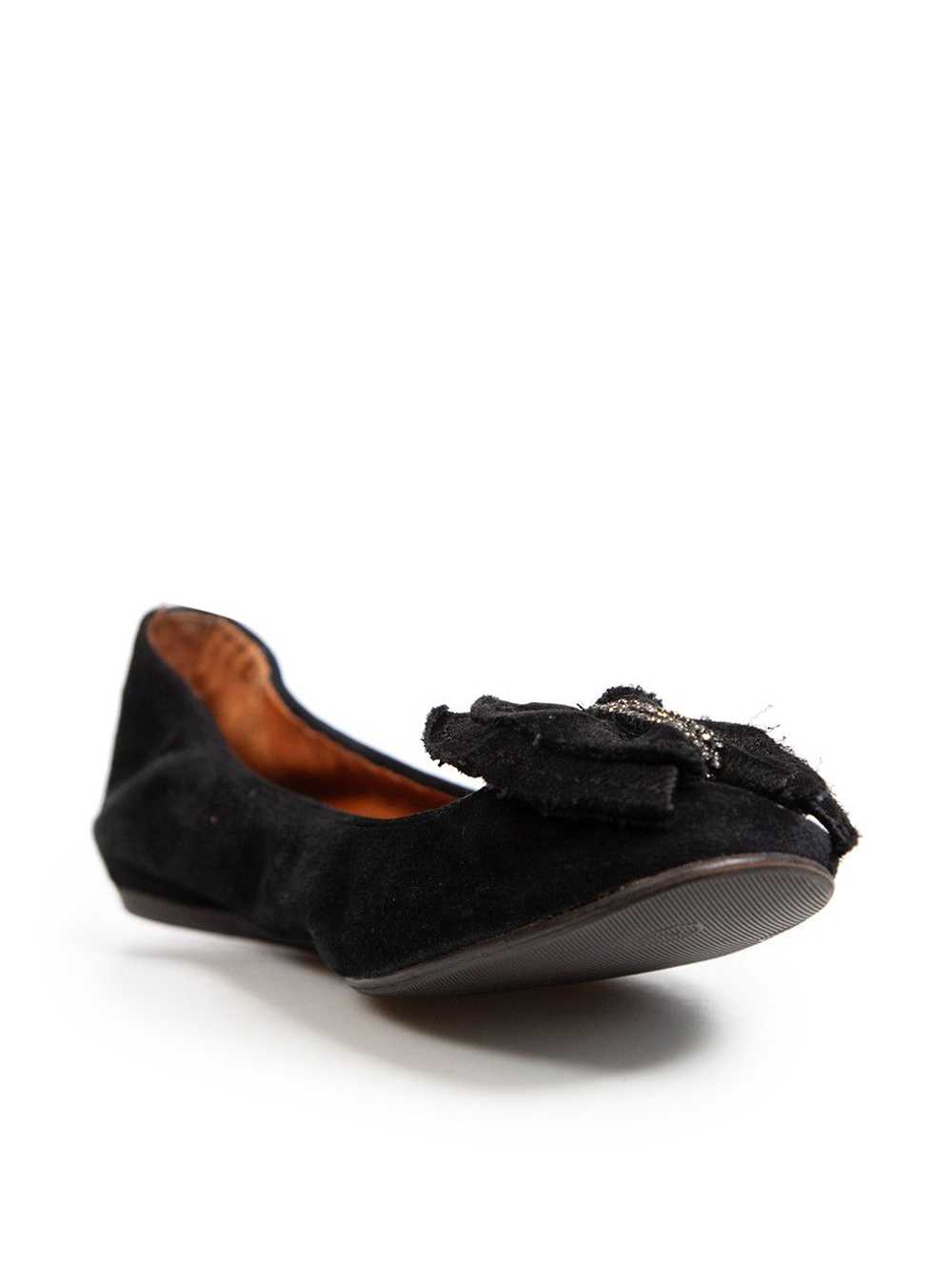 Lanvin Black Suede Embellished Bow Ballet Flats - image 2