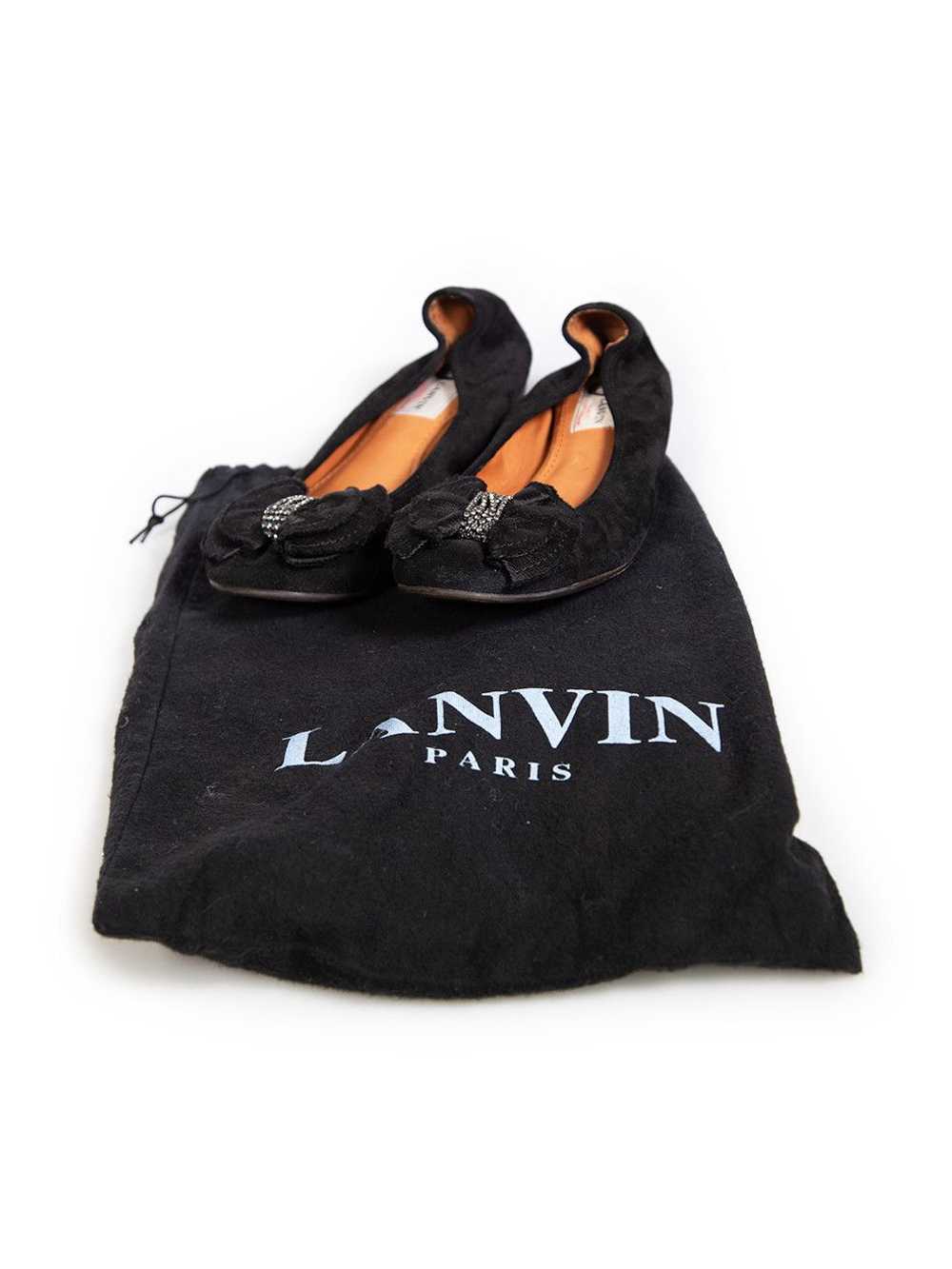 Lanvin Black Suede Embellished Bow Ballet Flats - image 9