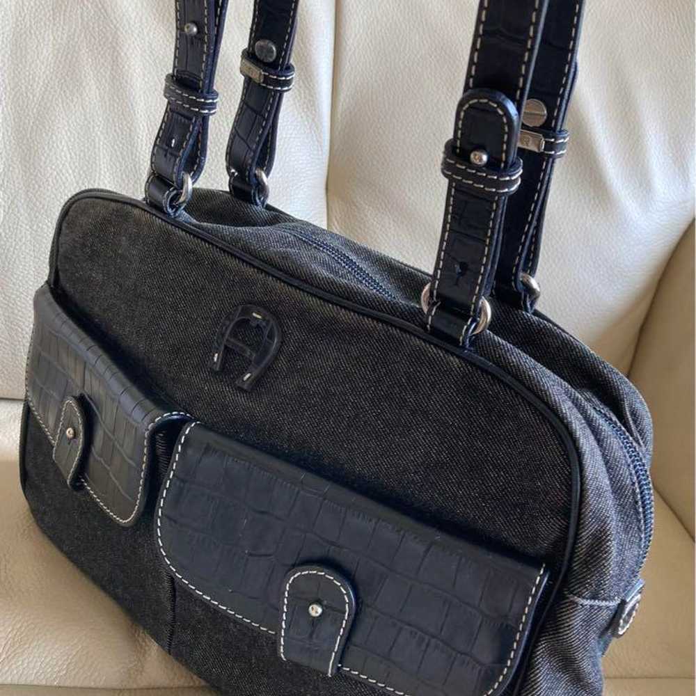 AIGNER Long Handle Boston Bag Dark Gray - image 3