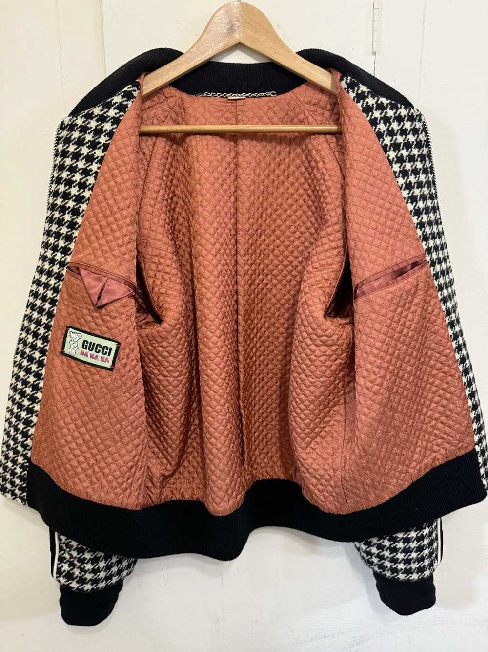 Gucci HA HA HA Houndstooth Dove Heart Wool Bomber… - image 5