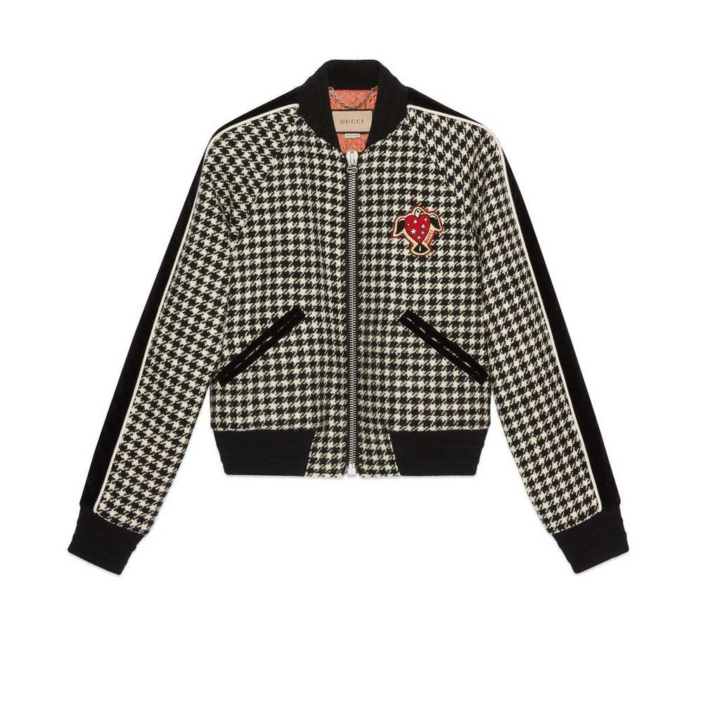 Gucci HA HA HA Houndstooth Dove Heart Wool Bomber… - image 8