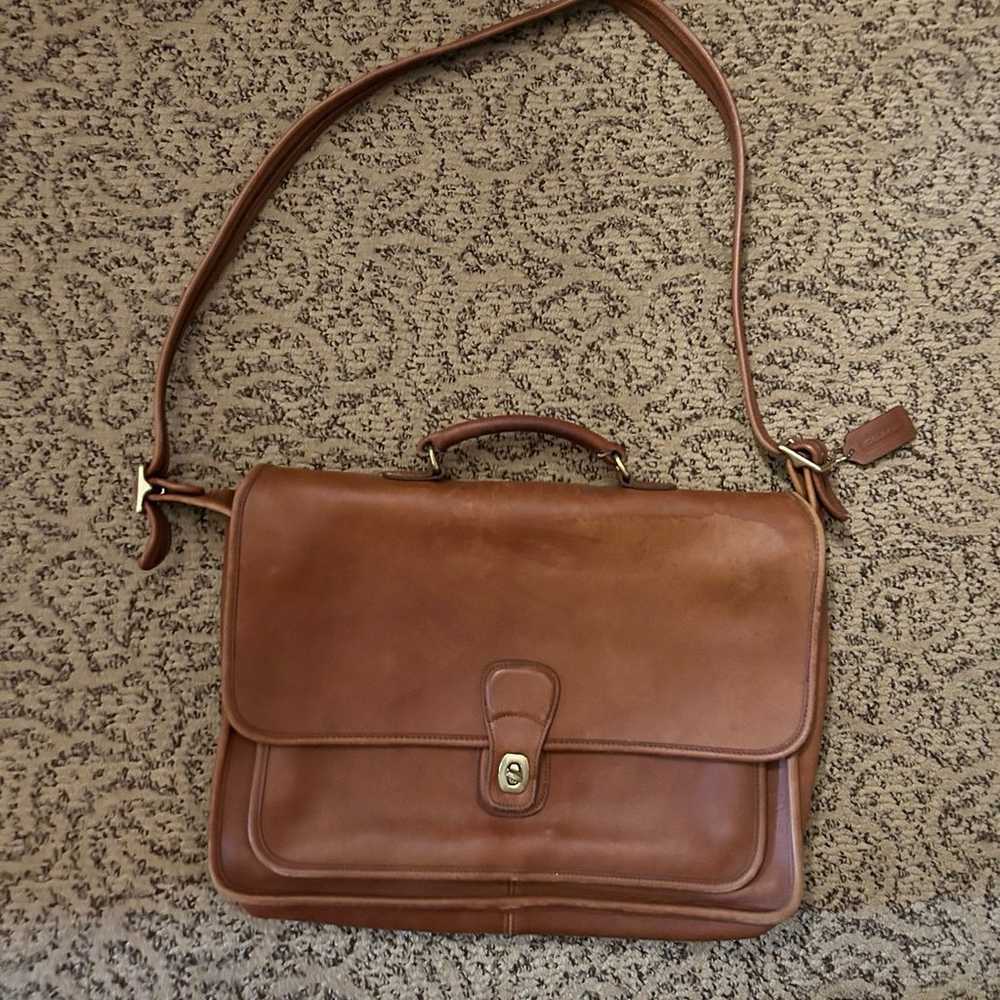 Vintage Coach British Tan Leather Satchel/Messeng… - image 1