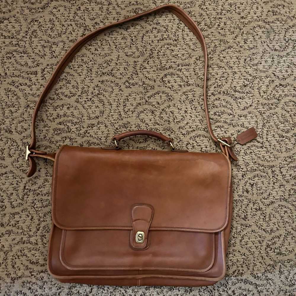 Vintage Coach British Tan Leather Satchel/Messeng… - image 2