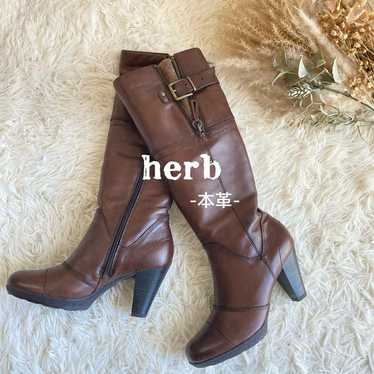 herb Herb Leather Stitch Long Boots Belt Brown - image 1