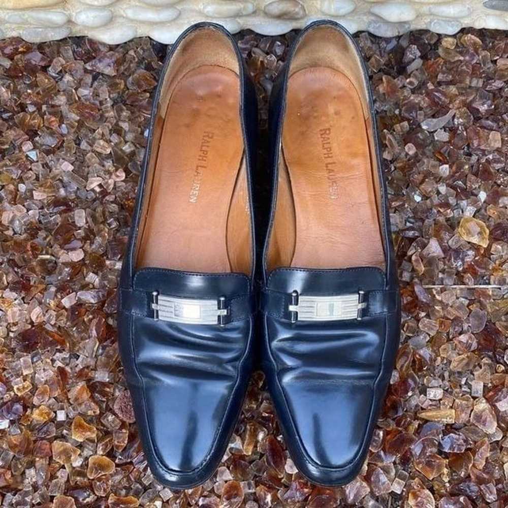 Vintage Ralph Lauren Navy-Blue Loafers Leather Sh… - image 1