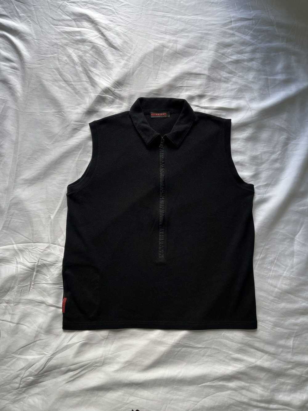 Prada Black Prada Sport Cotton Zip Sleeveless Polo - image 1