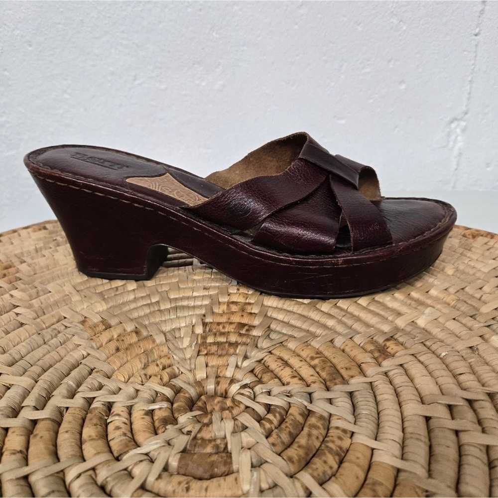 Vintage Born Brown Leather Chunky Wedge Pkatform … - image 3