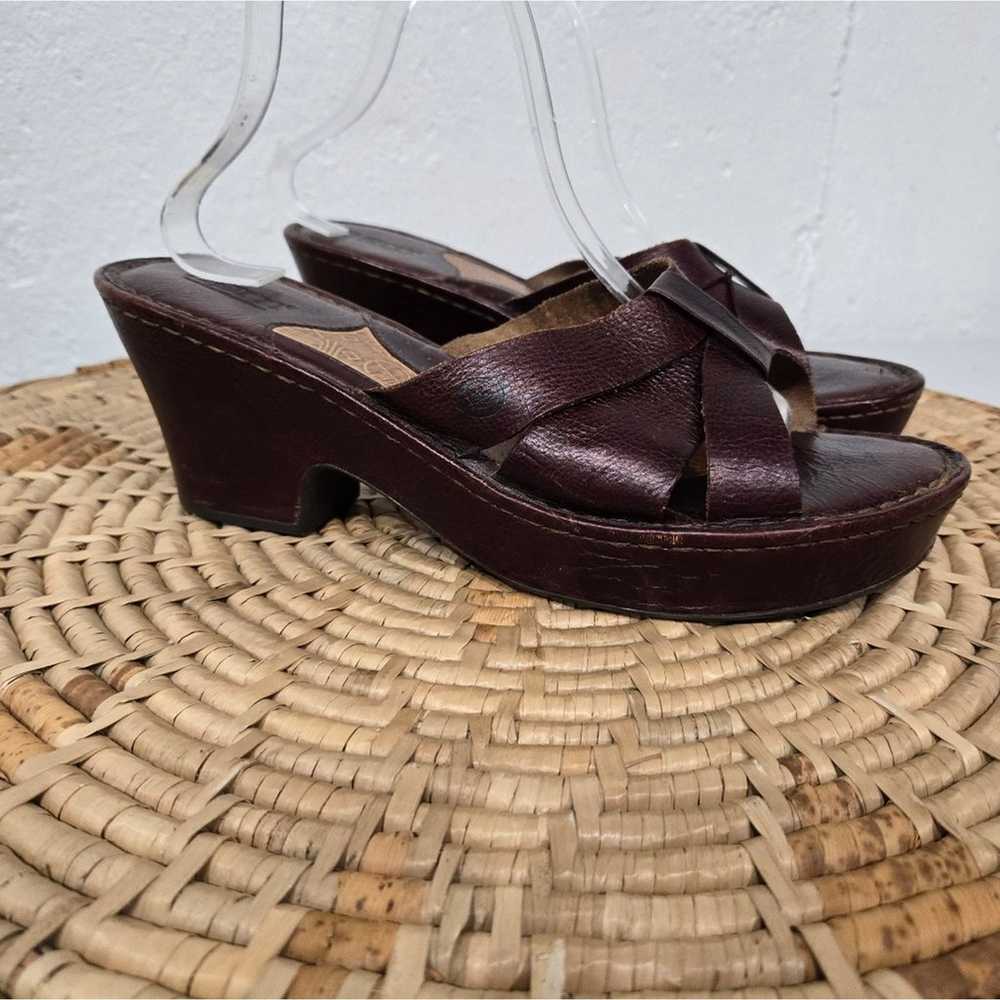 Vintage Born Brown Leather Chunky Wedge Pkatform … - image 9