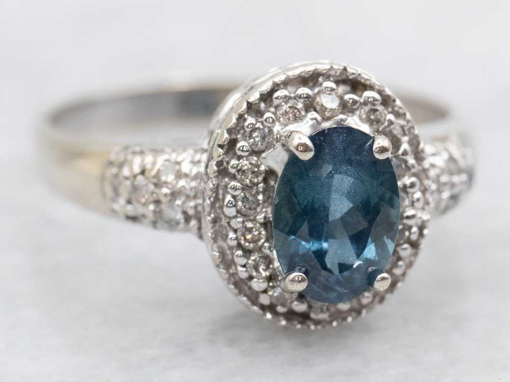 Modern Sapphire Diamond Halo Engagement Ring - image 2