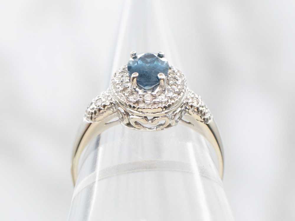 Modern Sapphire Diamond Halo Engagement Ring - image 3