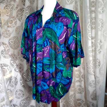 Vintage BE Woman 18W Hawaiian Print Blouse - image 1