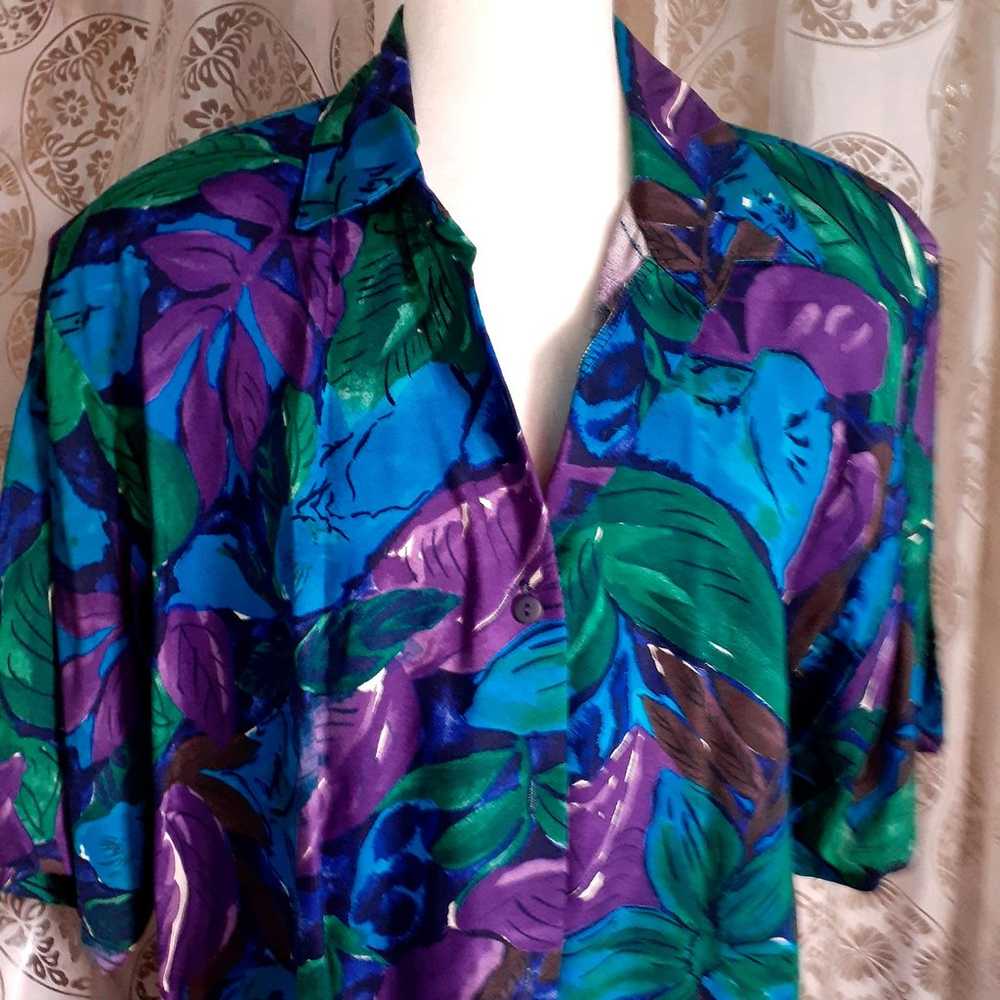 Vintage BE Woman 18W Hawaiian Print Blouse - image 5