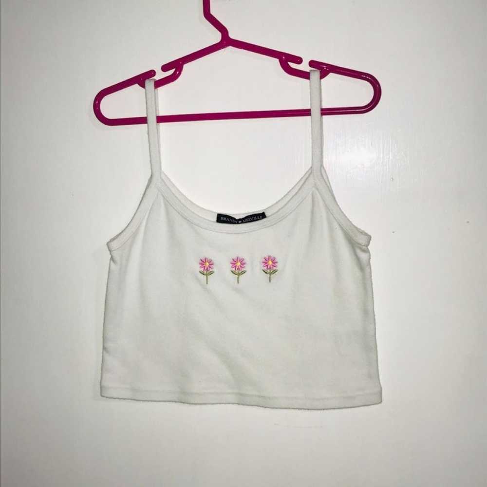 Brandy Melville White Skylar Cropped Top w/ Pink … - image 3