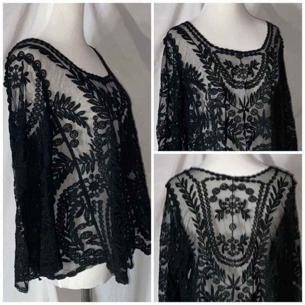 Vintage, Black, Sheer, 3/4 Sleeve, Lace Blouse - image 10