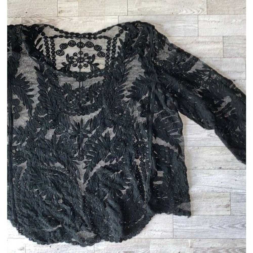 Vintage, Black, Sheer, 3/4 Sleeve, Lace Blouse - image 12