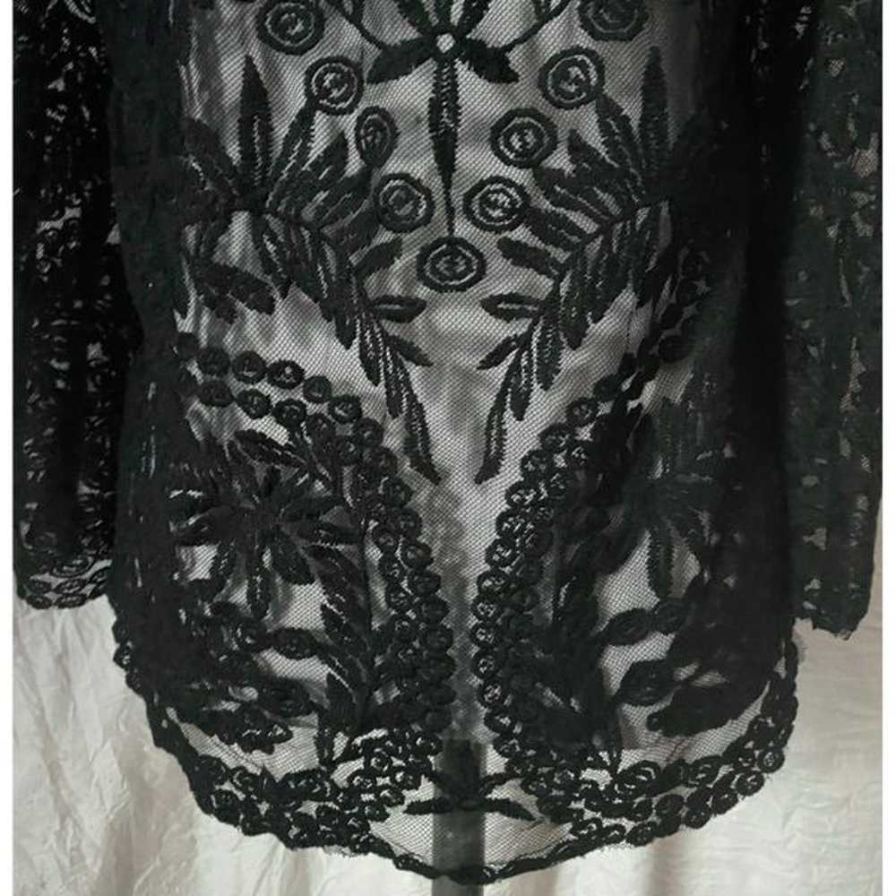 Vintage, Black, Sheer, 3/4 Sleeve, Lace Blouse - image 7