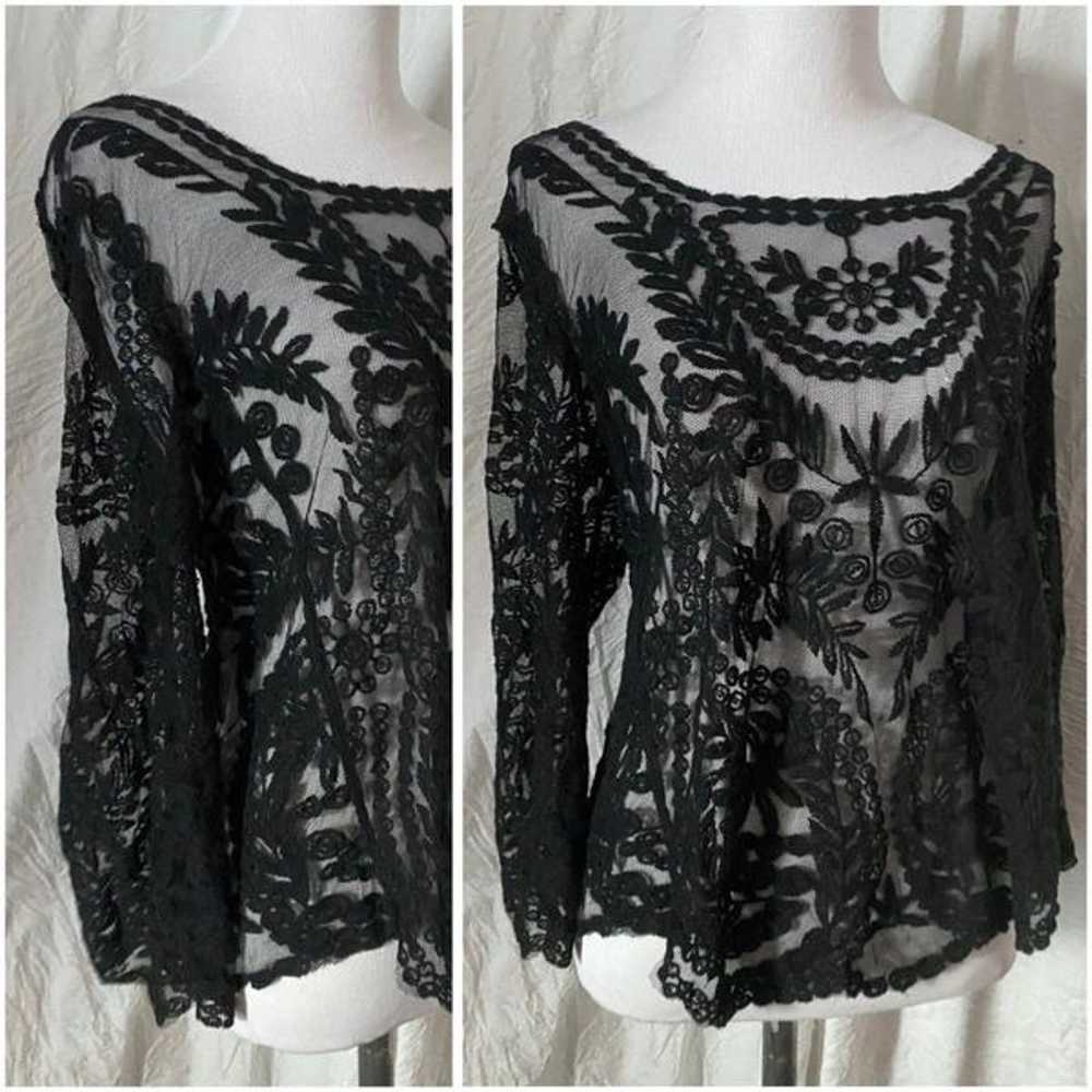 Vintage, Black, Sheer, 3/4 Sleeve, Lace Blouse - image 8