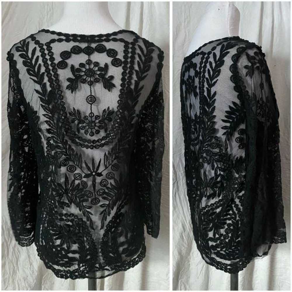 Vintage, Black, Sheer, 3/4 Sleeve, Lace Blouse - image 9