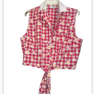 Unique vintage rockabilly top pink gingham & dais… - image 1