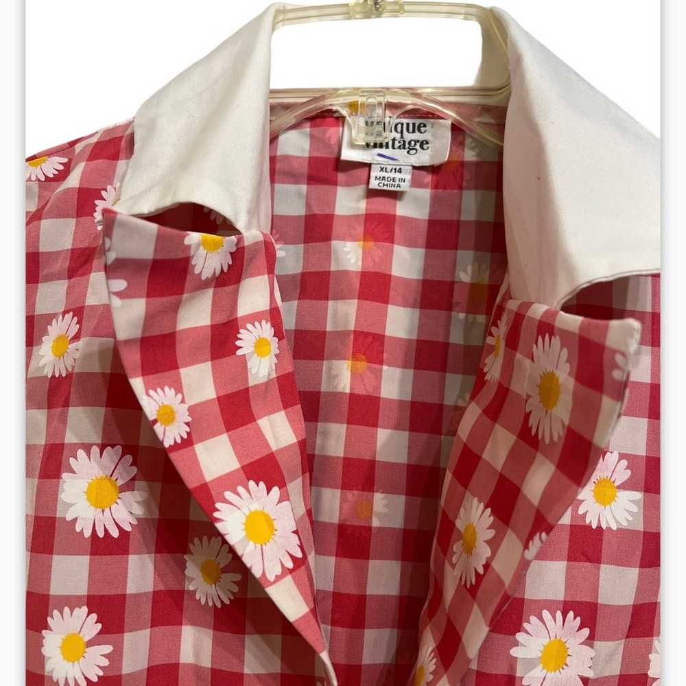 Unique vintage rockabilly top pink gingham & dais… - image 2