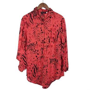 Vintage Red Cheetah Button Down Blouse - image 1