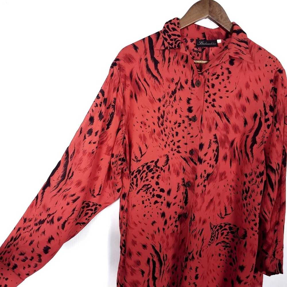 Vintage Red Cheetah Button Down Blouse - image 4