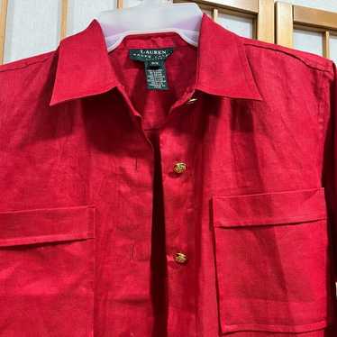 Lauren Ralph Lauren Women Red Linen Button Up Shir