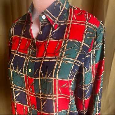 Allison Taylor Petite 100% silk Bamboo Plaid Blou… - image 1