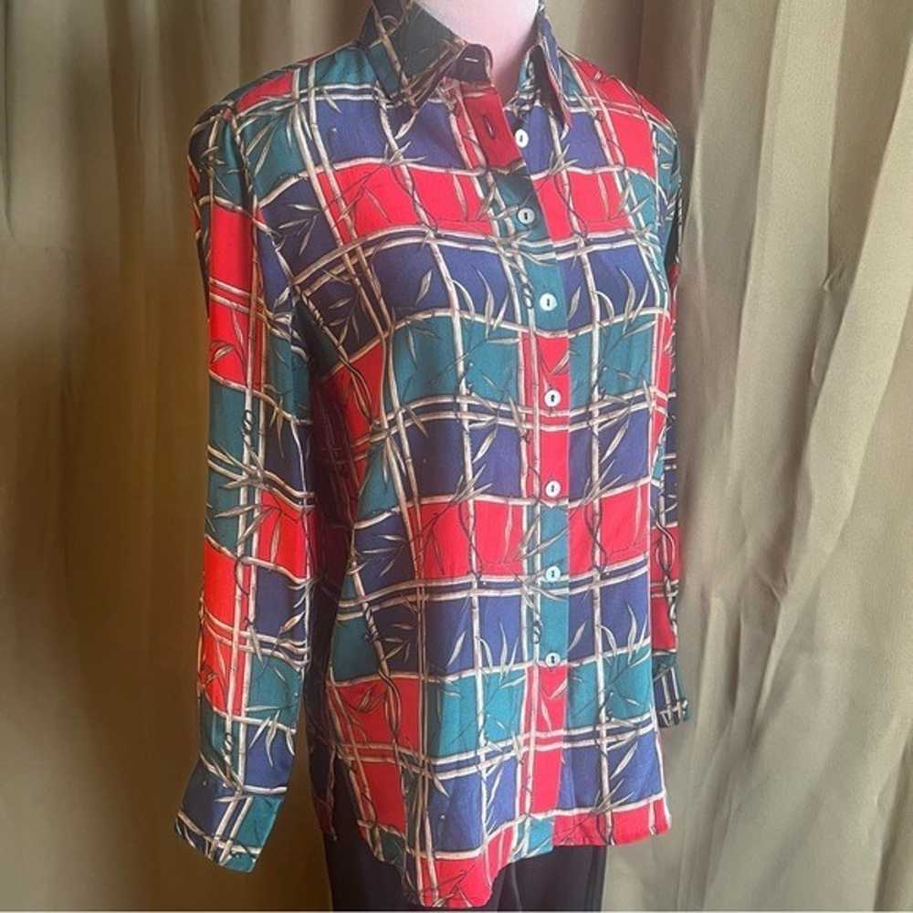 Allison Taylor Petite 100% silk Bamboo Plaid Blou… - image 7