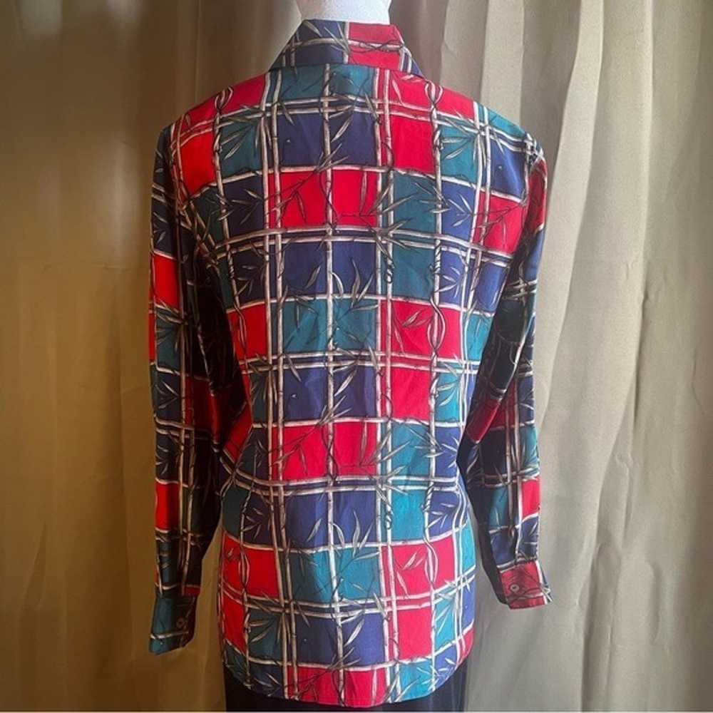 Allison Taylor Petite 100% silk Bamboo Plaid Blou… - image 8