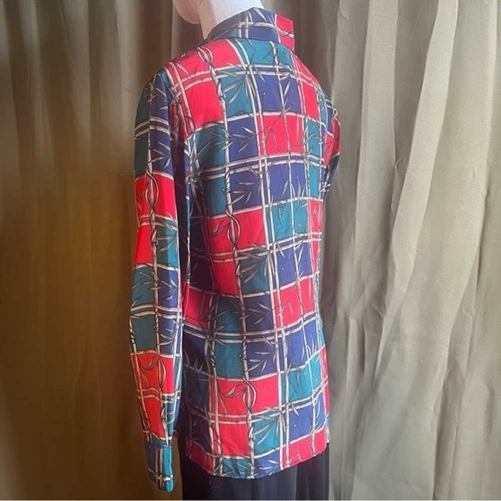 Allison Taylor Petite 100% silk Bamboo Plaid Blou… - image 9