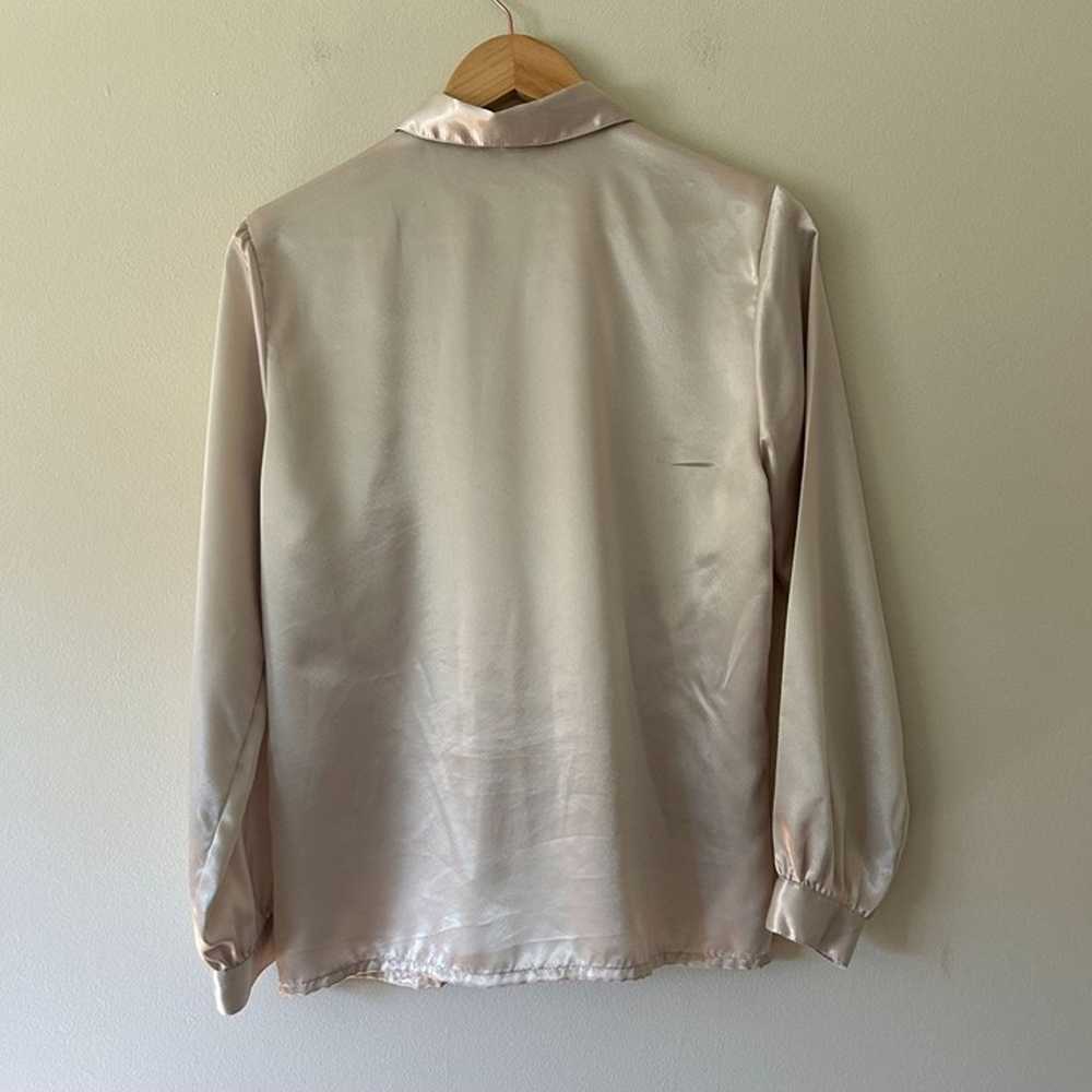 Vintage Beige Satin Long Sleeve Blouse - image 2