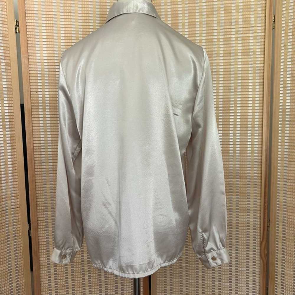 Vintage Beige Satin Long Sleeve Blouse - image 5