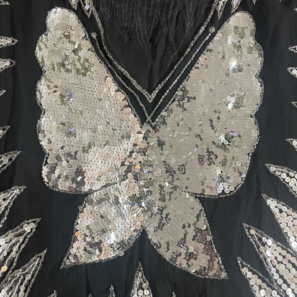 Vintage Sequin Beaded 100% Silk Butterfly Top Ove… - image 3