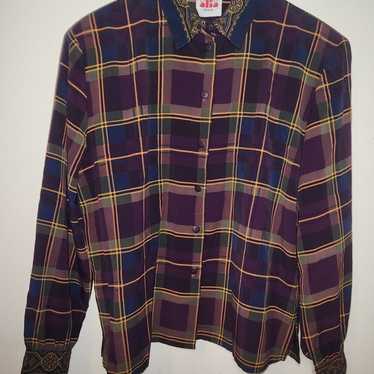 Vintage Alia Plaid With Paisley Button Up Blouse,… - image 1