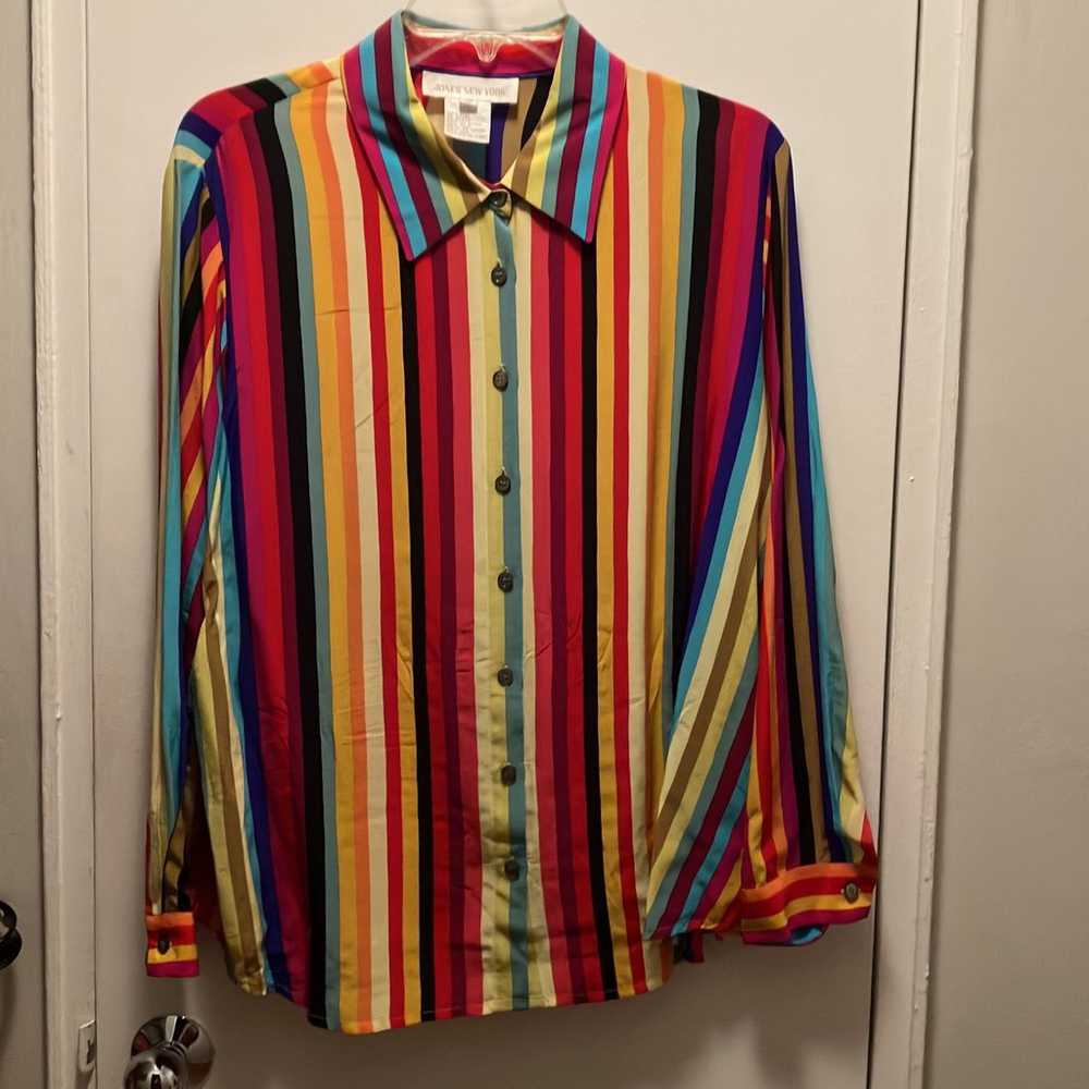 Beautiful Vintage 100% Silk Striped Long Sleeve S… - image 1