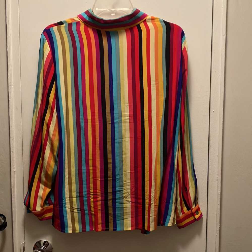 Beautiful Vintage 100% Silk Striped Long Sleeve S… - image 3